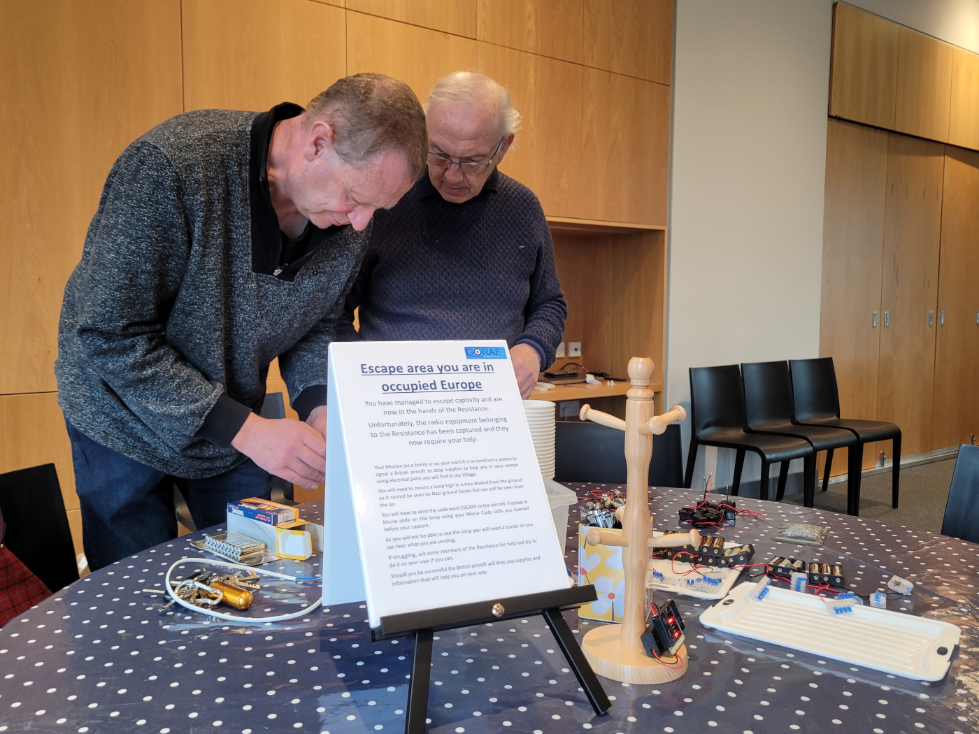 Andy and Phil debugging the Morse signalling system build